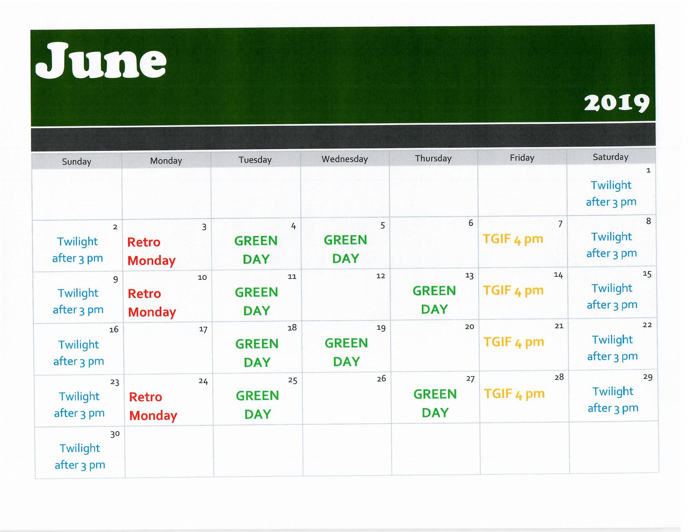 June golf calendar
