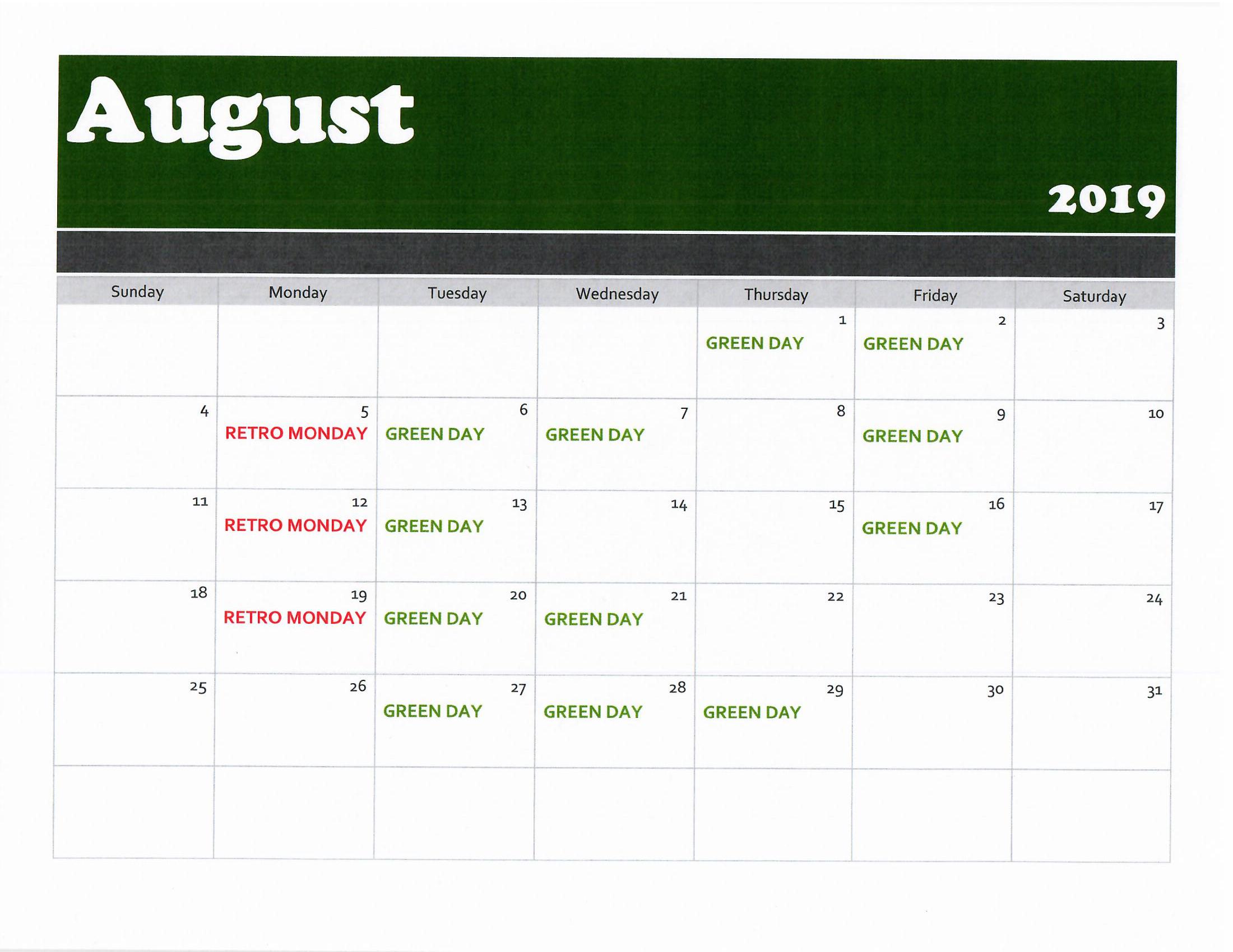 August golf calendar