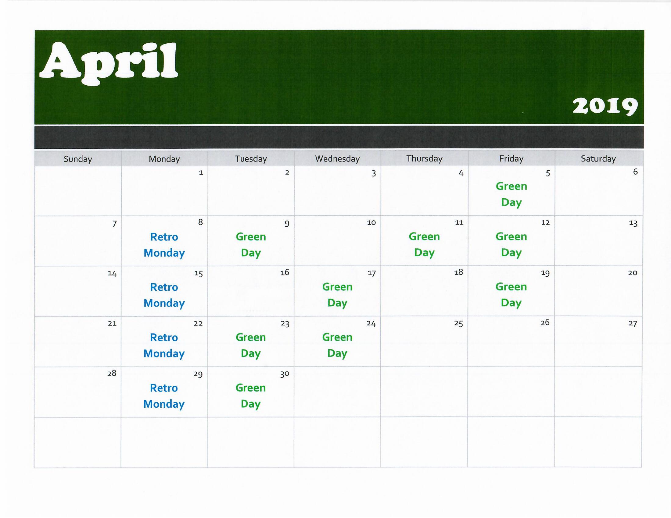 April golf calendar